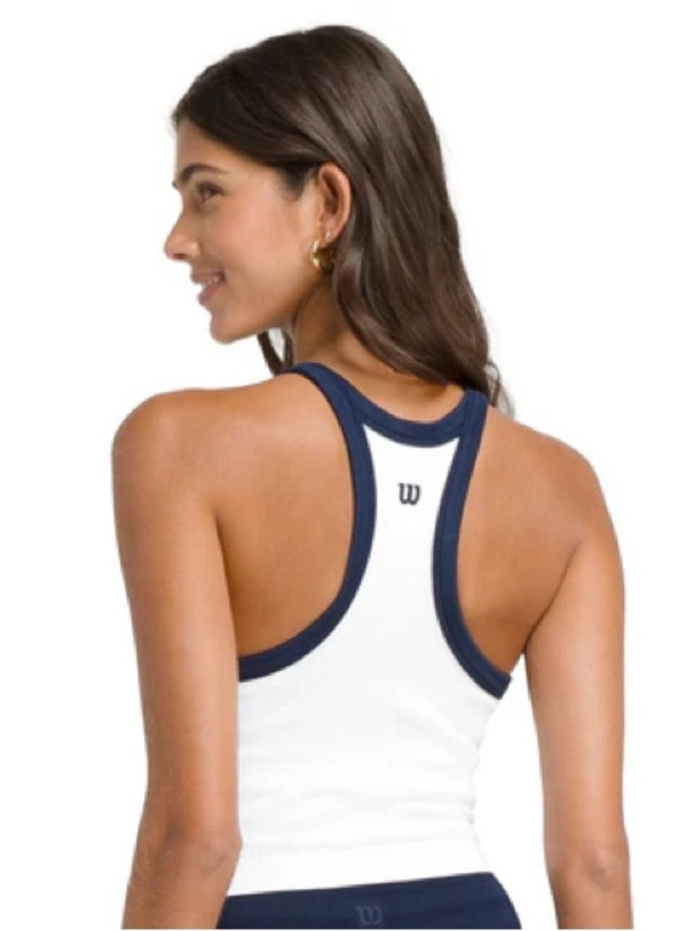 Wilson White Crop Tank with Navy Trim - Picture 2 of 6